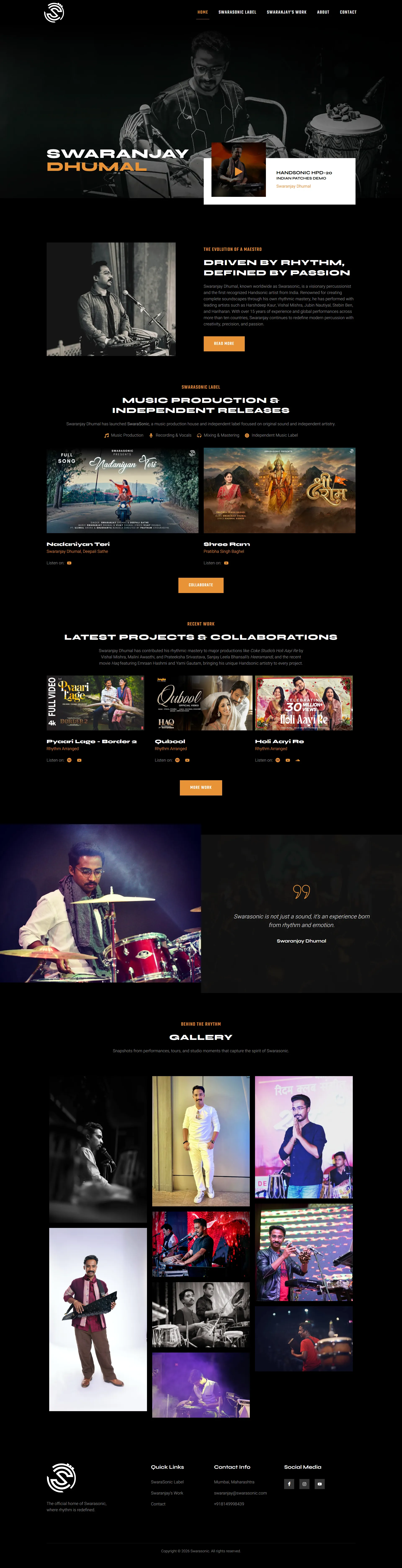 Swarasonic Artist Website — view 1
